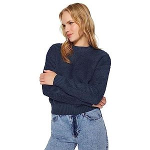 Trendyol Basic gebreide trui met ronde hals, normale pasvorm, sweatshirt voor dames (1 stuk), Indigo