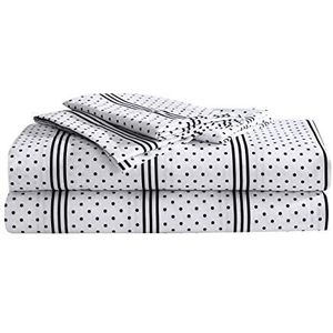 Betsey Johnson Dots & Stripes Collection Bed Sheet Set – Soft & Cozy microvezel, glad & kreukbestendig, machinewasbaar voor Easy Care, Twin, grijs