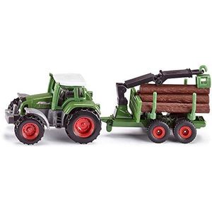 siku 1645 Tractor met bos-hanger, metaal/kunststof, groen, 6 boomstammen inbegrepen, veelzijdig inzetbaar