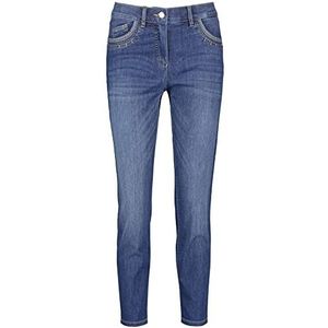 Gerry Weber BEST4ME Jean 5 poches pour femme avec décor Pantalon Jean raccourci 5 poches Effet délavé Jambe légèrement raccourcie, Bleu denim avec usage., 36