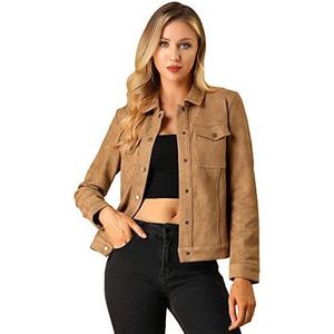 Allegra K Faux suède jas voor dames van synthetisch suède, Bruin, 48