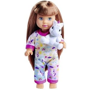 Simba 105733685 Evi Love Bijpassend vak, slechts één artikel wordt geleverd, pop in schattige pyjama met eenhoorn-pluche, 12 cm pop, vanaf 3 jaar