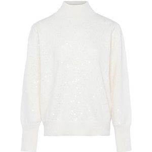 faina Women's Haut en tricot fin avec col montant et paillettes Polyester Blanc Laine Taille M/L Pull Sweater, Medium, Blanc cassé, M