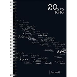 rido/idé 7021105902 Futura boekkalender 2 pagina's = 1 week, 148 x 208 mm, omslag van polypropyleen, zwart, kalender 2022