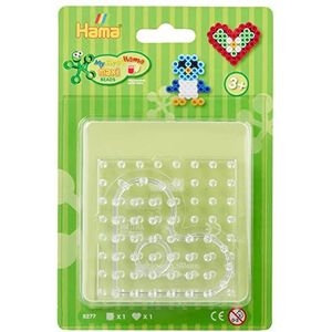 Hama Perlen 8277 strijkkralen, vierkante platen en hartblisterverpakking voor maxi-kralen met 2 transparante motieven, voor kinderen vanaf 3 jaar