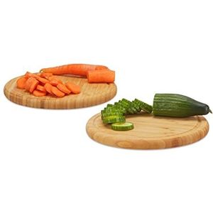 Relaxdays ontbijtplanken set 25 cm - bamboe - natuurlijke keukenplank - serveerplank rond - Pak van 2