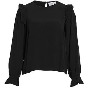 Vila Vifini O-hals L/S Top - Noos Damesblouse met lange mouwen, zwart.