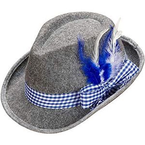 Widmann 95711 - Beierse Fedora, met lint en veren, vilt, blauw/wit, hoed, traditioneel kostuum, hoofdtooi, accessoire, carnaval, themafeest