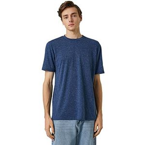 Koton Basic T-shirt met ronde hals, korte mouwen, slim fit, T-shirt voor heren, Mid Indigo (740)