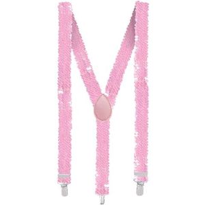 Boland 00478 bretels glitter totale lengte 75 cm roze met metalen clips accessoires bretels carnaval kostuum themafeest