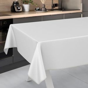 Afwasbaar tafelzeil, tuintafelkleed, voor binnen en buiten, met zoom, wit, 160 x 140 cm