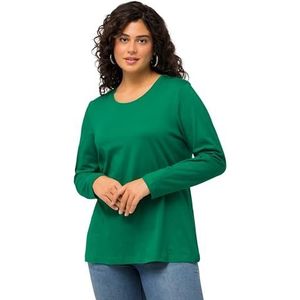 Ulla Popken Basic T-shirt, ronde hals, slim, lange mouwen, Emerald Groen