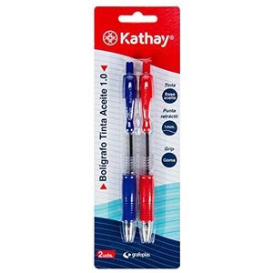 Kathay 86210398 Clic-stiften, blauwe en rode inkt, oliebasis, punt van 1 mm, ideaal voor schoolbenodigdheden en kantoor