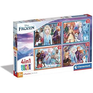 Clementoni Frozen Supercolor 4-in-1 Disney Frozen Progressive Frozen (12, 16, 20, 24 stuks), kinderen 3 jaar, cartoon-puzzel, gemaakt in Italië, 21518