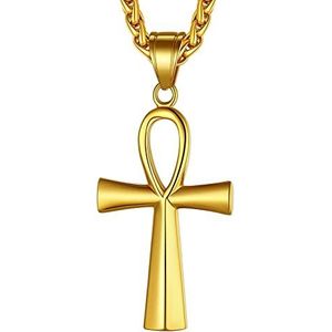 Richsteel Halsketting Ankh Egyptische hanger, Ankh kruis van Egypte, roestvrij staal/goud/zwar, ketting 55 + 5 cm, Afrikaanse sieraden, fantasy, cadeau voor dames heren jongeren jongens