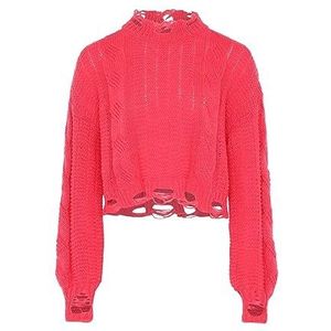 gaya Pull en tricot rebelle pour femme avec bords bruts et col rond corail M/L Pull Sweater, Medium, corail, M