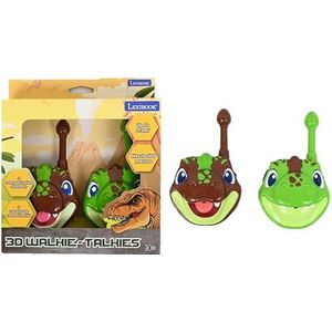 Lexibook, TW18DINO Dinosaurus, 3D-walkietalkies, bereik 500 m, 2 communicatiekanalen, riemclip, groen/bruin