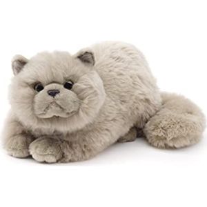 Uni-Toys - Perserkat grijs liggend, 31 cm (lengte) – pluche kat – knuffeldier