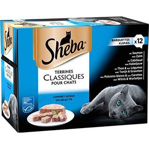 SHEBA Kattenmaaltijd – 72 schalen (6 verpakkingen 12 x 85 g) – kattenvoer van terrine – witte vis / tonon / zalm / kabeljauw – compleet en uitgebalanceerd voer met natuurlijke ingrediënten