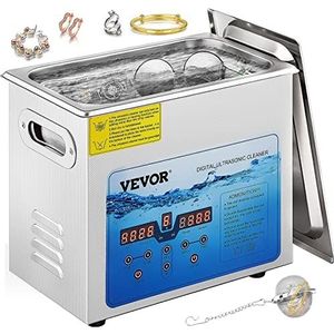 VEVOR Digitale ultrasone reiniger, 6 l, professionele ultrasone reiniger, 36-40 kHz, verstelbaar reinigingsapparaat, roestvrij staal, verwarming, 200 W, ultrasoon geluid, 1-99 min, 0-80 °C, voor