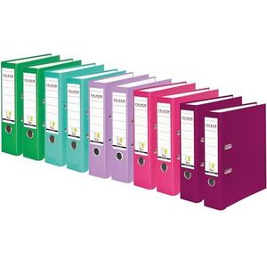 Falken 10 stuks PP Color kunststof mappen, gemaakt in Duitsland, breedte 8 cm, DIN A4, veganistisch, verschillende kleuren, 2 x turquoise, lila, braambes, roze, lichtgroen