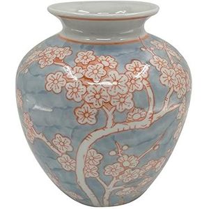 Vaas van het merk DKD Home Decor porselein blauw oranje Oriental (22 x 22 x 25 cm) (Referentie: S3021725)