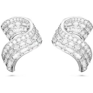 Swarovski Hyperbola oorbellen in gebogen vorm, versierd met witte kristallen, van gerhodineerd metaal, Gerhodineerd, zirkonia, Kristallen