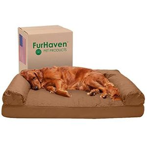 Furhaven XL Orthopedische hondenbed gewatteerde bankstijl met afneembare wasbare hoes - Toasted Brown, Jumbo (XL)