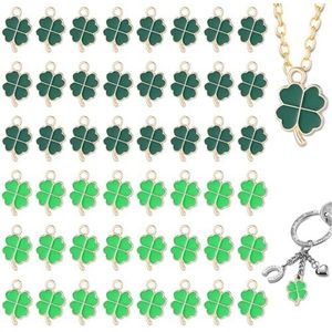 JeiibrZui 50 stuks groene metalen klavertjevier geluksbrenger-kettingen van metaal, doe-het-zelf ornament, gelegeerd staal, Gelegeerd staal