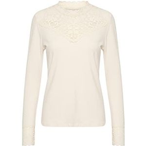 Cream Damesblouse top lace details jersey lange mouwen slim fit dames, eggnog