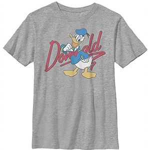 Disney Donald Duck Red Cursive Text Logo Portrait Boy T-shirt, grijs gemêleerd, Athletic XS, Athletic grijs gemêleerd