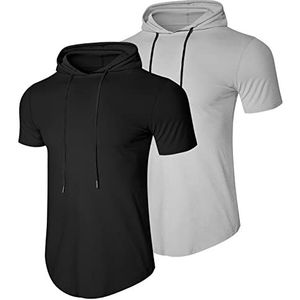 MEETWEE Sport-T-shirt, heren, korte mouwen, ademend, hoog hardlopen, T-shirt voor hardlopen, fitness, Zwart en grijs