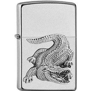 ZIPPO - Kroko-embleem – satijn chroom – stormaansteker, navulbaar, in geschenkdoos