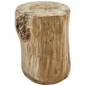 Ball & Cast Ronde kruk in de vorm van een kunstmatige boomstronk, bijzettafel van beton, ronde zitting van kunsthout, voor binnen en buiten, natuurlijke tuin