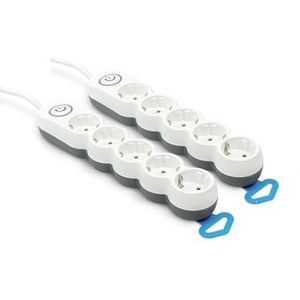 Garza Set van 2 stekkerdoos met 5 stopcontacten, 1,4 m kabel, plat stopcontact, met schakelaar, kinderbeveiliging, wit