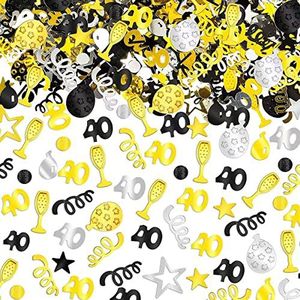 Tafelconfetti, 30 g, set voor 40 jaar, 40 jaar, zwart, zilver, goud, tafeldecoratie voor de 40e verjaardag, confetti, strooiconfetti, confetti voor mannen en vrouwen, voor tafel of feest