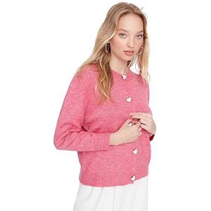 Trendyol Cardigan en tricot à col rond pour femme, rose, L