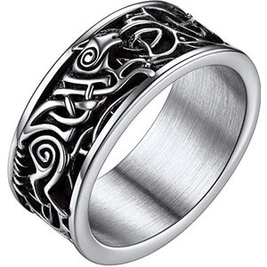 FaithHeart Viking Runen Ring roestvrij staal/zwart/goud ringen Scandinavische runenring maat 54-64, Vikingsieraden gothic vintage voor heren dames tieners jongens (geschenkdoos), Metaal, Geen