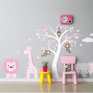 Muursticker kinderen – decoratie babykamer – muursticker kinderen – muursticker dieren jungle-inhoud – muursticker kinderen – H 60 x B 80 cm