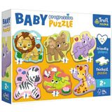 Trefl Primo - Safari, progressieve babypuzzel – 6 puzzels in grote vorm met dieren, van 2 tot 6 elementen, dik karton, grote elementen, sympathische puzzelvorm