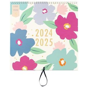 Busy B Familiekalender van 17 maanden augustus 2024 tot december 2025 met vijf tijdschema's, afneembare boodschappenlijstjes en 17 maandvakken - bloemenpatroon