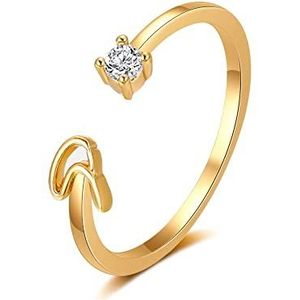 Gouden ring voor dames, letterring, verstelbaar, open ring, letter A-Z, ring met naam, modesieraad, minimalistische ring, stapelbaar, Zirkonia