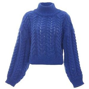 myMo Pull en tricot à col roulé pour femme - Polyester - Bleu roi - Taille M/L, bleu roi, M