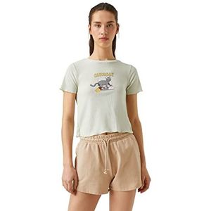 Koton Dames T-shirt met korte mouwen Mint (844), M, Mint (844)