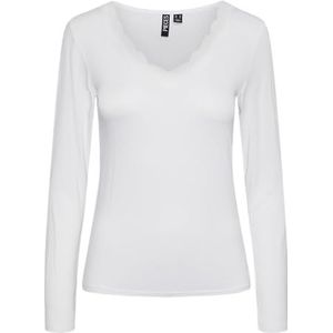 PIECES Pcbarbera Ls Lace Top Noos Bc T-shirt met lange mouwen voor dames, Stralend wit.