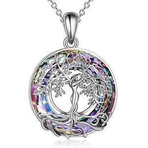 YAFEINI Halsketting levensboom 925 sterling zilver abalone / kristal / turquoise blauw / malachiet / wit sieraden geschenken voor vrouwen, Lak Metaal