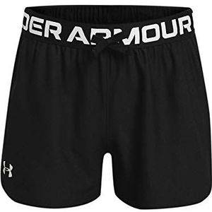 Under Armour Play Up Solid Shorts, lichte sportbroek voor meisjes, zwart/metallic zilver, YL, zwart/zilver