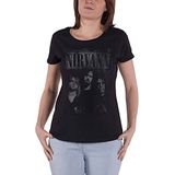 Nirvana Faded Faces T-shirt voor dames, zwarte band, zwart.