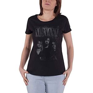 Nirvana Faded Faces dames T-shirt met zwarte band, zwart.