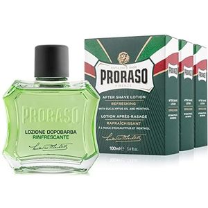 Proraso Set van 3 verfrissende aftershave lotions, 3 x 100 ml, gezichtsverzorging voor mannen met eucalyptusolie en menthol, gemaakt in Italië